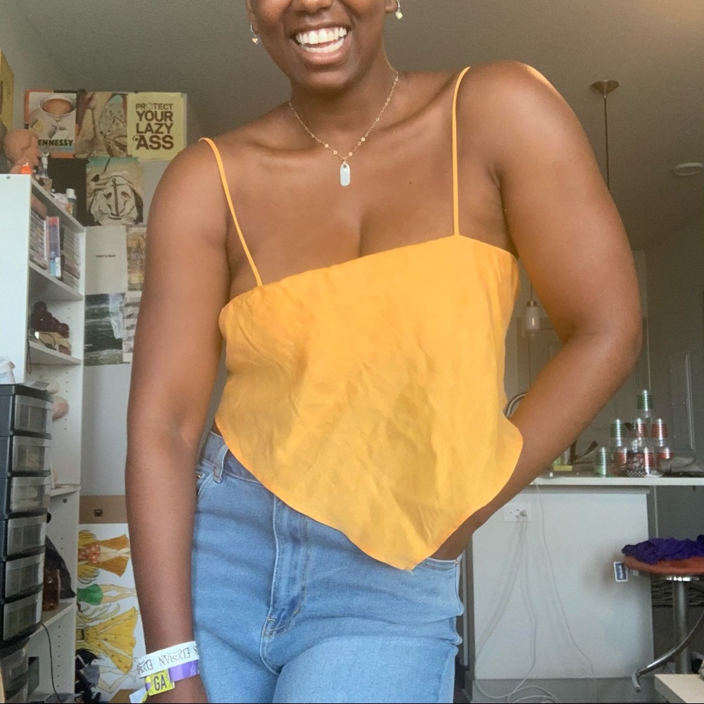 ❌SOLD❌Zara Orange Handkerchief Top Size Small - Picture 1 of 16